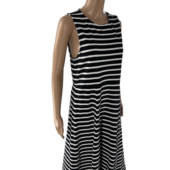 J. Crew Black Striped Cap Sleeve Cotton Knit Midi Dress - Picture 6 of 11
